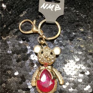 Gold and Pink Bobble Head Bear Bag/Key Charm